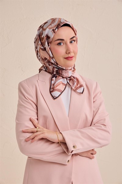 Twill İpek Eşarp Soyut Desen Gümüş 90x90