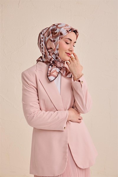 Twill İpek Eşarp Soyut Desen Gümüş 90x90
