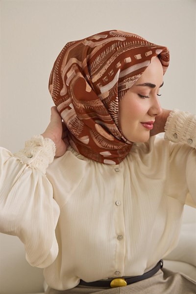 Twill İpek Eşarp Soyut Desen Kiremit 90x90
