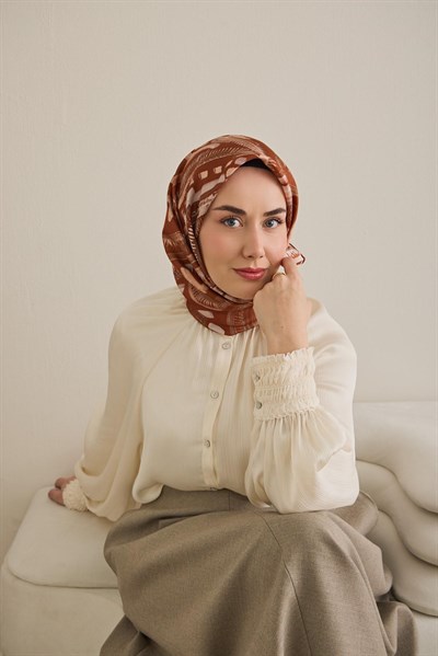Twill İpek Eşarp Soyut Desen Kiremit 90x90