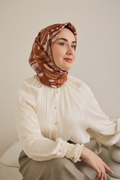 Twill İpek Eşarp Soyut Desen Kiremit 90x90