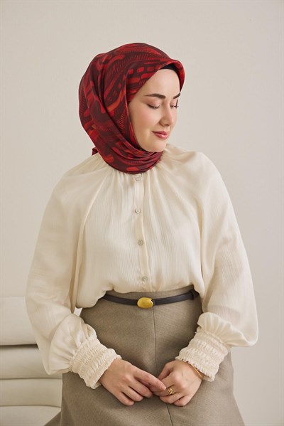 Twill İpek Eşarp Soyut Desen Kırmızı 90x90