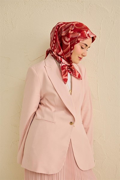 Twill İpek Eşarp Soyut Desen Koyu Kırmızı 90x90
