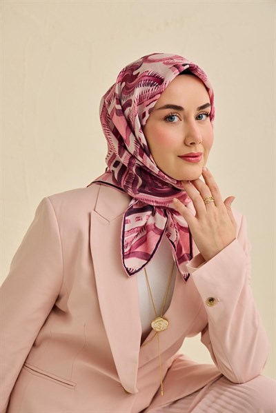 Twill İpek Eşarp Soyut Desen Tozpembe 90x90