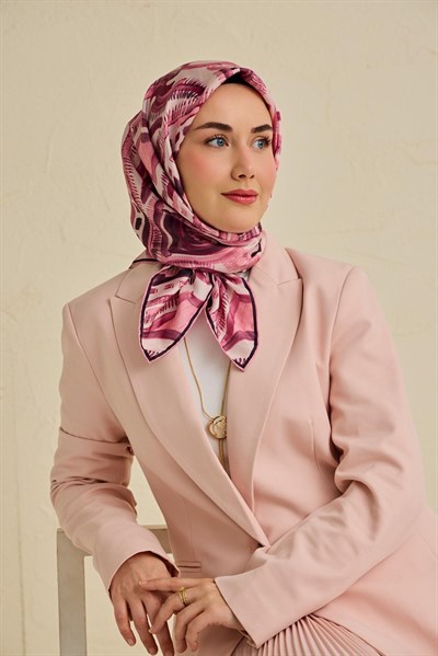 Twill İpek Eşarp Soyut Desen Tozpembe 90x90
