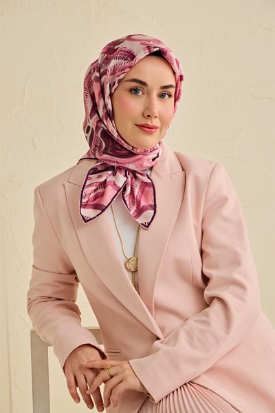 Twill İpek Eşarp Soyut Desen Tozpembe 90x90