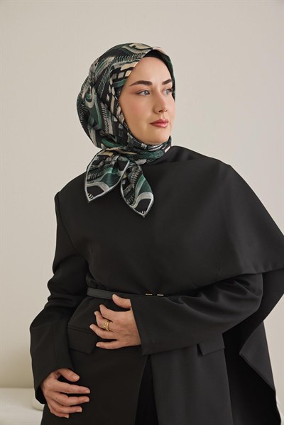 Twill İpek Eşarp Soyut Desen Zümrüt Yeşili 90x90