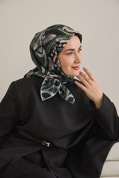 Twill İpek Eşarp Soyut Desen Zümrüt Yeşili 90x90