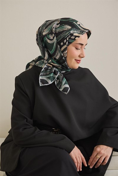 Twill İpek Eşarp Soyut Desen Zümrüt Yeşili 90x90