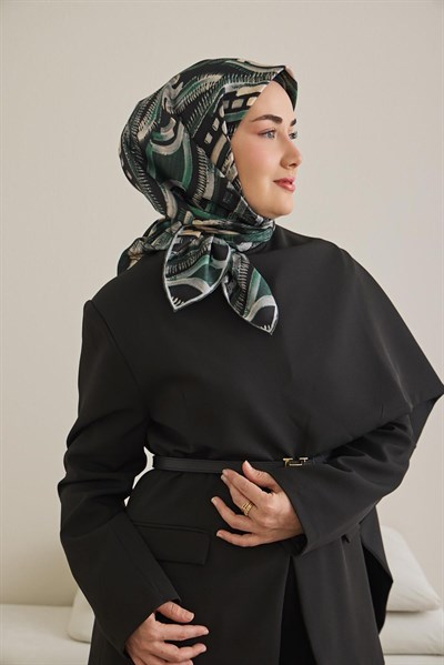 Twill İpek Eşarp Soyut Desen Zümrüt Yeşili 90x90