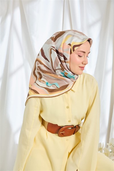 Twill İpek Eşarp Soyut Kahverengi