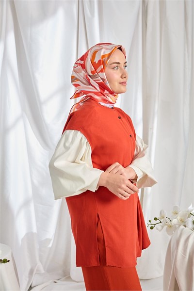 Twill İpek Eşarp Soyut Kırmızı