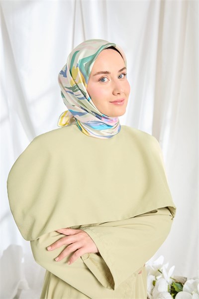 Twill İpek Eşarp Soyut Su Yeşili