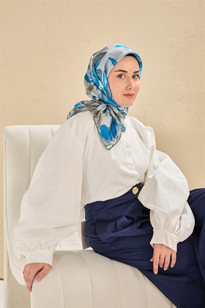 Twill İpek Eşarp Sulu Boya Açık Mavi 90x90