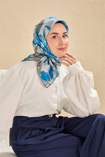 Twill İpek Eşarp Sulu Boya Açık Mavi 90x90