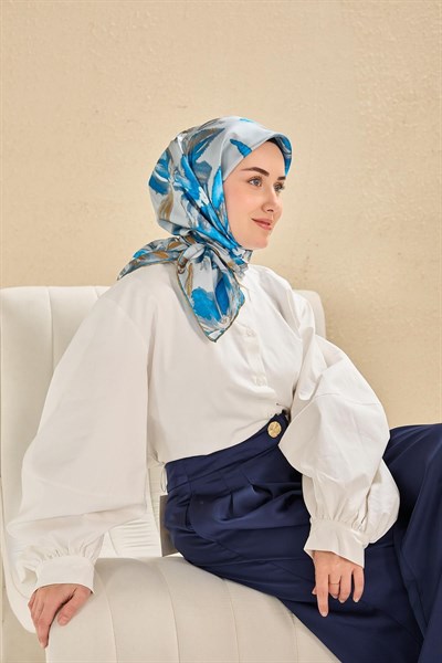 Twill İpek Eşarp Sulu Boya Açık Mavi 90x90