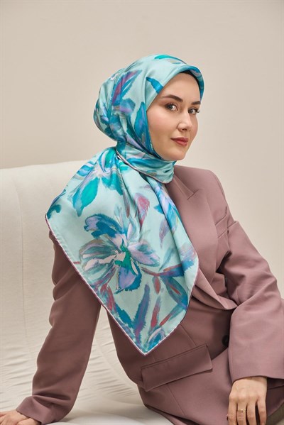 Twill İpek Eşarp Sulu Boya Cam Göbeği 90x90