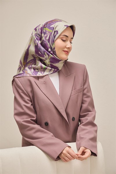 Twill İpek Eşarp Sulu Boya Mor 90x90