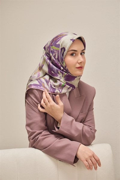 Twill İpek Eşarp Sulu Boya Mor 90x90