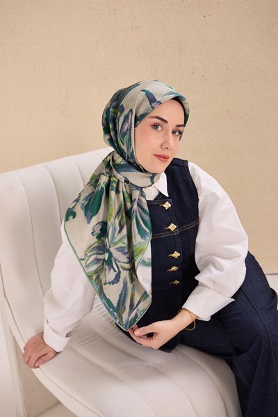 Twill İpek Eşarp Sulu Boya Petrol Yeşili 90x90