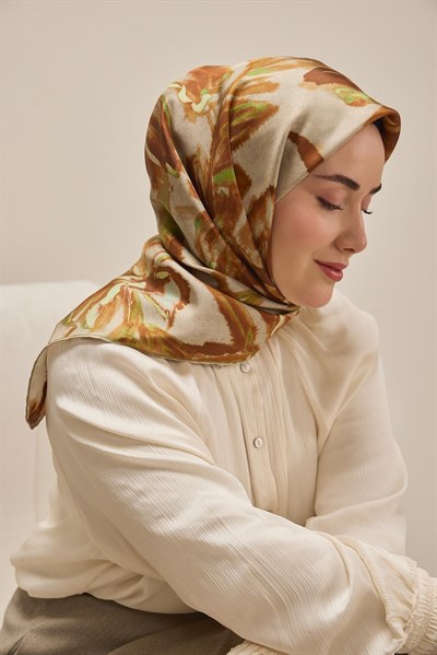 Twill İpek Eşarp Sulu Boya Taba 90x90
