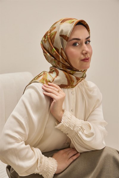 Twill İpek Eşarp Sulu Boya Taba 90x90