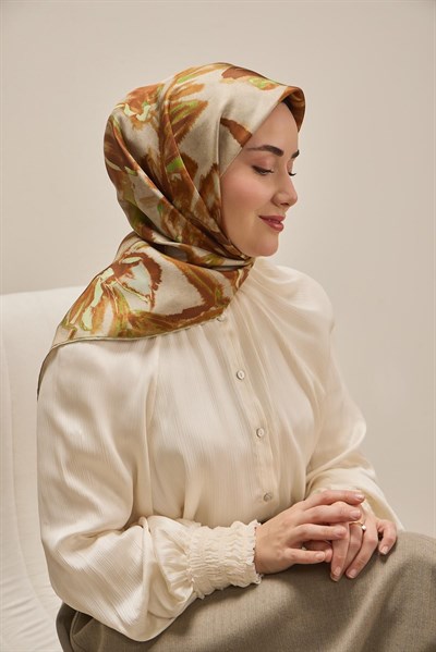 Twill İpek Eşarp Sulu Boya Taba 90x90