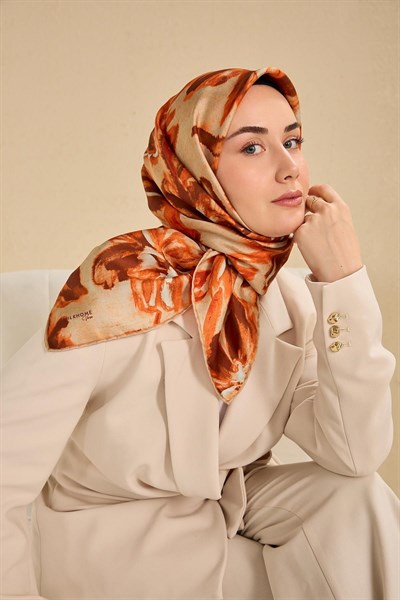 Twill İpek Eşarp Sulu Boya Turuncu 90x90