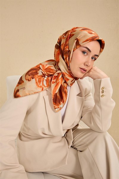 Twill İpek Eşarp Sulu Boya Turuncu 90x90