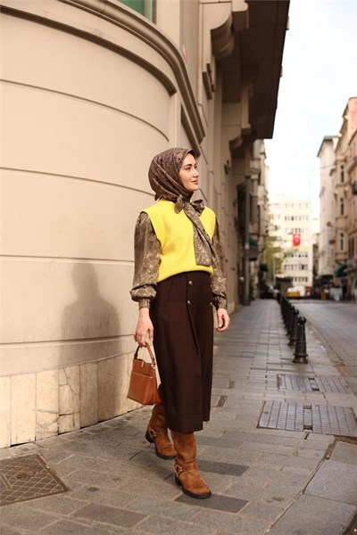 Twill İpek Eşarp Vizon-Açı Kahve Çiçek Desenli Tok Duruşlu Kaymaz 90x90