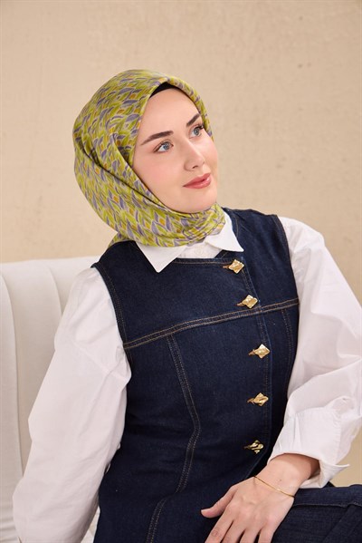 Twill İpek Eşarp Yaprak Ritmi Açık Yeşil 90x90
