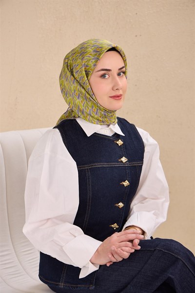Twill İpek Eşarp Yaprak Ritmi Açık Yeşil 90x90