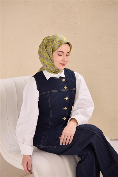 Twill İpek Eşarp Yaprak Ritmi Açık Yeşil 90x90