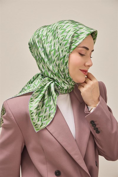 Twill İpek Eşarp Yaprak Ritmi Çimen Yeşili 90x90