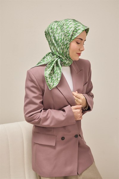 Twill İpek Eşarp Yaprak Ritmi Çimen Yeşili 90x90