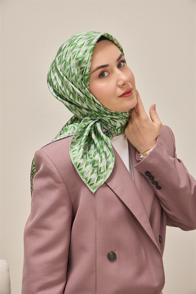 Twill İpek Eşarp Yaprak Ritmi Çimen Yeşili 90x90