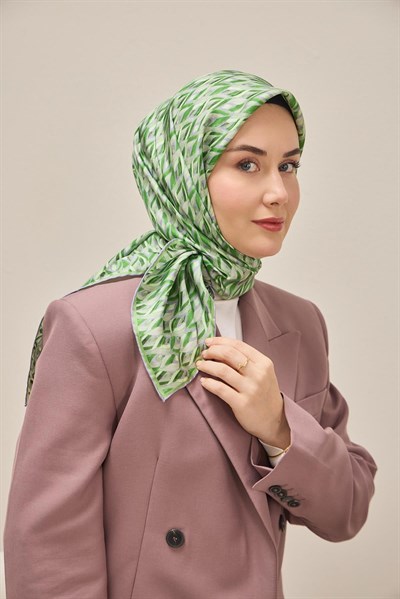 Twill İpek Eşarp Yaprak Ritmi Çimen Yeşili 90x90