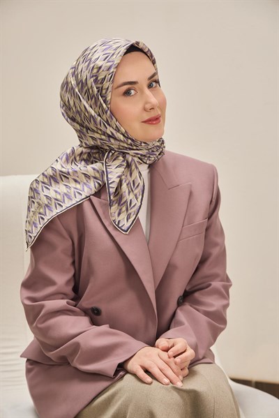 Twill İpek Eşarp Yaprak Ritmi Eflatun 90x90