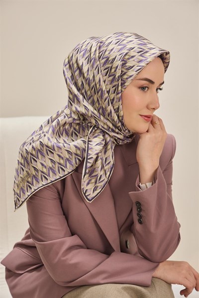 Twill İpek Eşarp Yaprak Ritmi Eflatun 90x90
