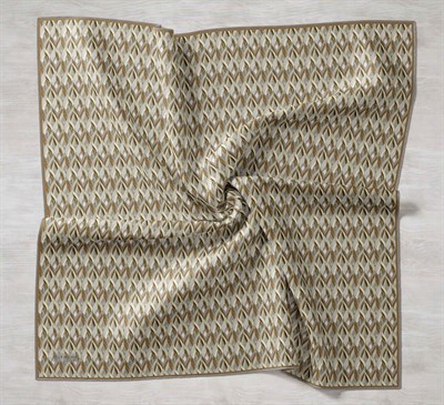 Twill İpek Eşarp Yaprak Ritmi Haki Gri 90x90