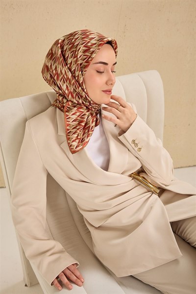 Twill İpek Eşarp Yaprak Ritmi Kiremit 90x90