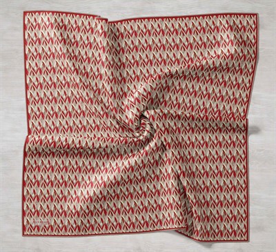 Twill İpek Eşarp Yaprak Ritmi Kırmızı Krem 90x90