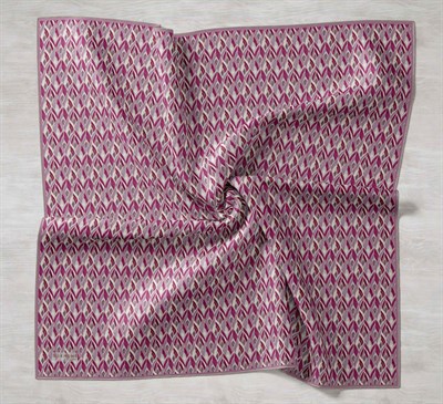 Twill İpek Eşarp Yaprak Ritmi Krem Pembe 90x90