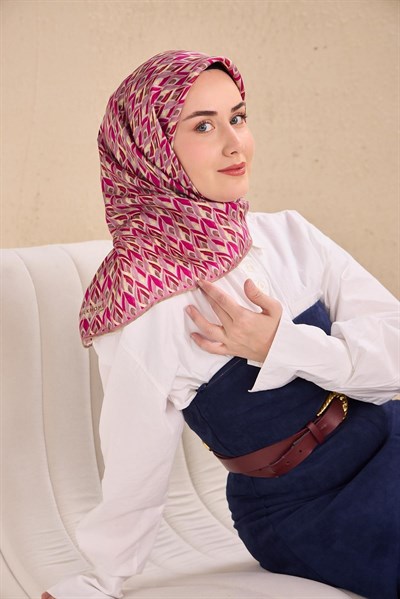 Twill İpek Eşarp Yaprak Ritmi Krem Pembe 90x90