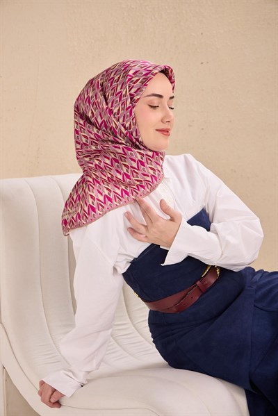 Twill İpek Eşarp Yaprak Ritmi Krem Pembe 90x90