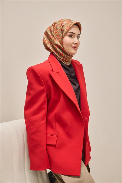 Twill İpek Eşarp Yaprak Ritmi Küf Yeşili 90x90