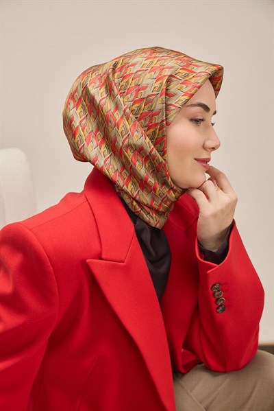 Twill İpek Eşarp Yaprak Ritmi Küf Yeşili 90x90