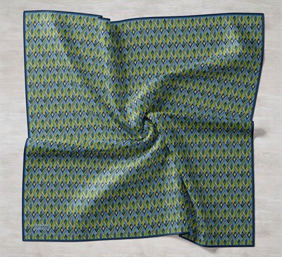 Twill İpek Eşarp Yaprak Ritmi Mavi Yeşil 90x90