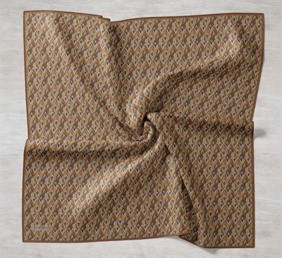 Twill İpek Eşarp Yaprak Ritmi Taba 90x90