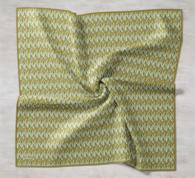Twill İpek Eşarp Yaprak Ritmi Yeşil Hardal 90x90